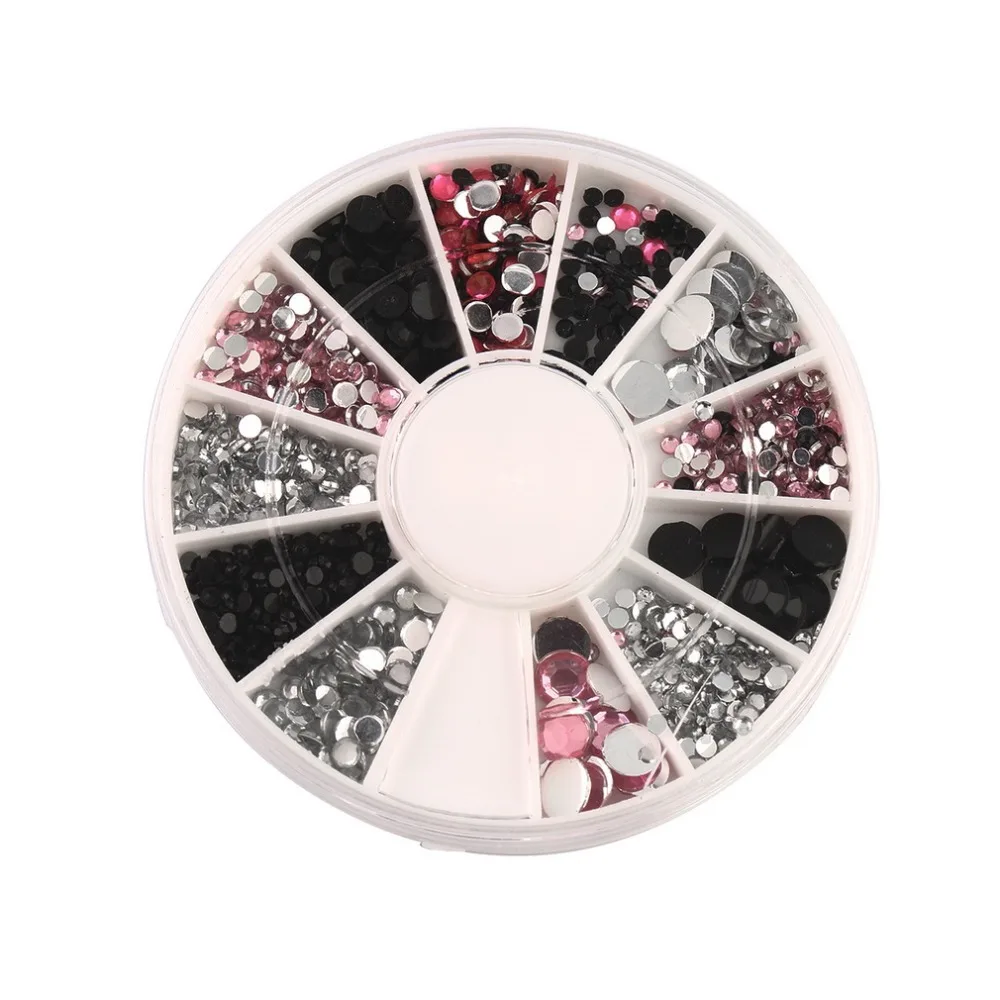 

3D nail jewelry Acrylic Nail Art Decoration 4 Sizes Black White Pink Round Wheel Diy Glitter Rhinestones For Nail charm Tool Top