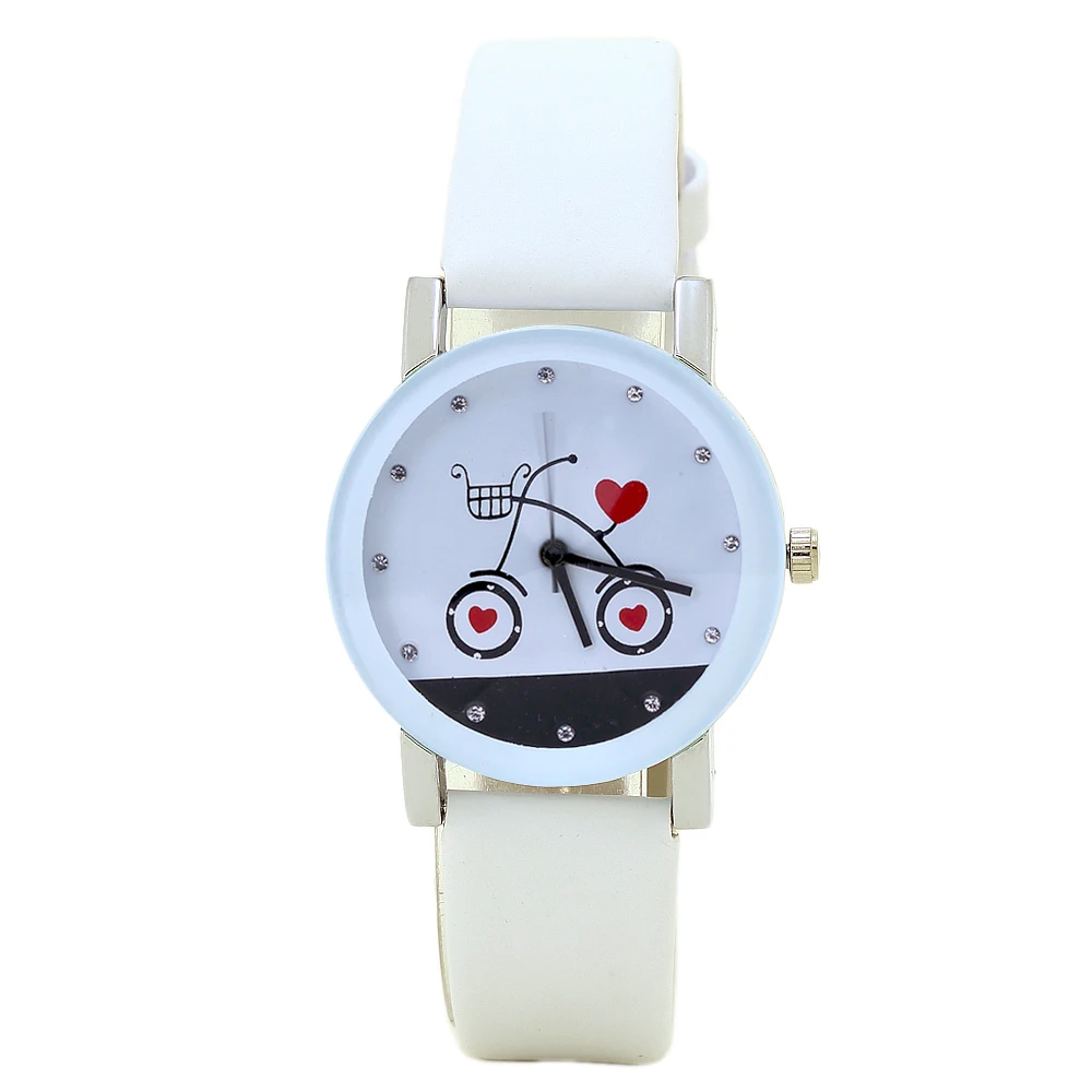 Топ Роскошные наручные часы Прекрасный велосипедов мультфильм шаблон Watch sport кожа women'swatch дать любителей подарок Relojes hombre 2017