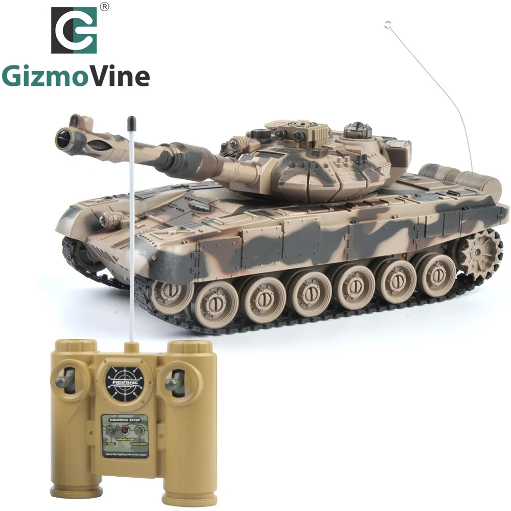 GizmoVine RC Tank  1/20 9CH 27Mhz Infrared RC Battle Tiger T90 Tank Cannon & Emmagee Remote Control Tank Fort Rotate Fighting