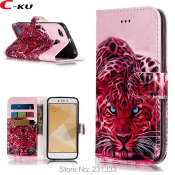 

C-ku Flower Cartoon Tiger Wallet Leather Case For Xiaomi Redmi 4X 5A NOTE 5 PRO 5 PLUS ID Card Stand Skin Cover Fashion 100pcs