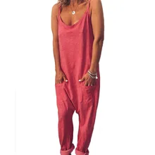 Women summer pocket Loose Casual Spaghetti Strap Jumpsuit HipHop Solid Color Romper fashionable spaghetti strap criss cross pocket design romper for women