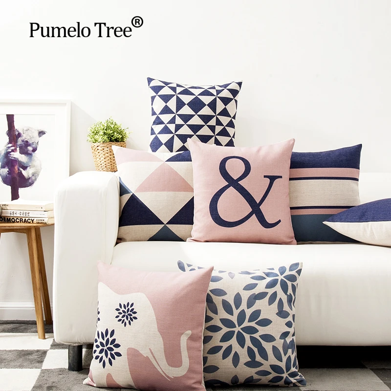 北欧デザインのクッションカバーピンクブルー幾何スロー枕ケース 45cmx45cm色の装飾ホームオフィスの車のベッドシート枕ケース Cushion Cover Designer Cushion Coversgeometric Throw Aliexpress