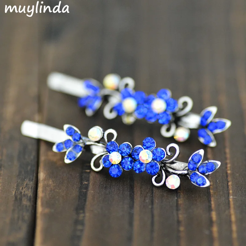

2PCS Retro Flower Hair Jewelry High Quality Crystal Rhinestone Hairpin Clip For Women