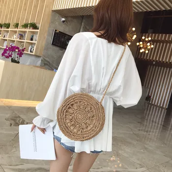 

New Elegant Shoulder Bag Women Wild Simple Messenger Bag For Girls Retro Hand-Weaved Circle Large Crossbody Handle Bags K625