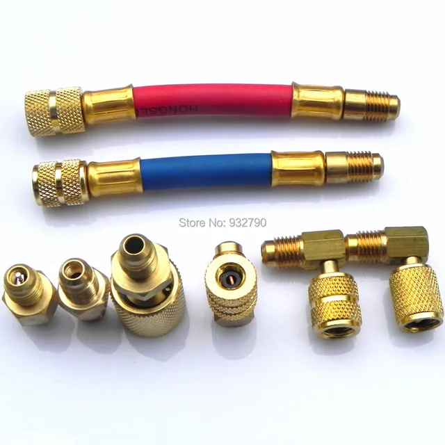 8pcs Manifold Gauge Brass Adapter Connector Set AC Brass Air