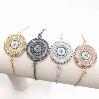 

10pcs/lot Rainbow Cubic Zirconia Round Evil Eye Link Chain Bracelet Adjustable Rainbow Jewelry