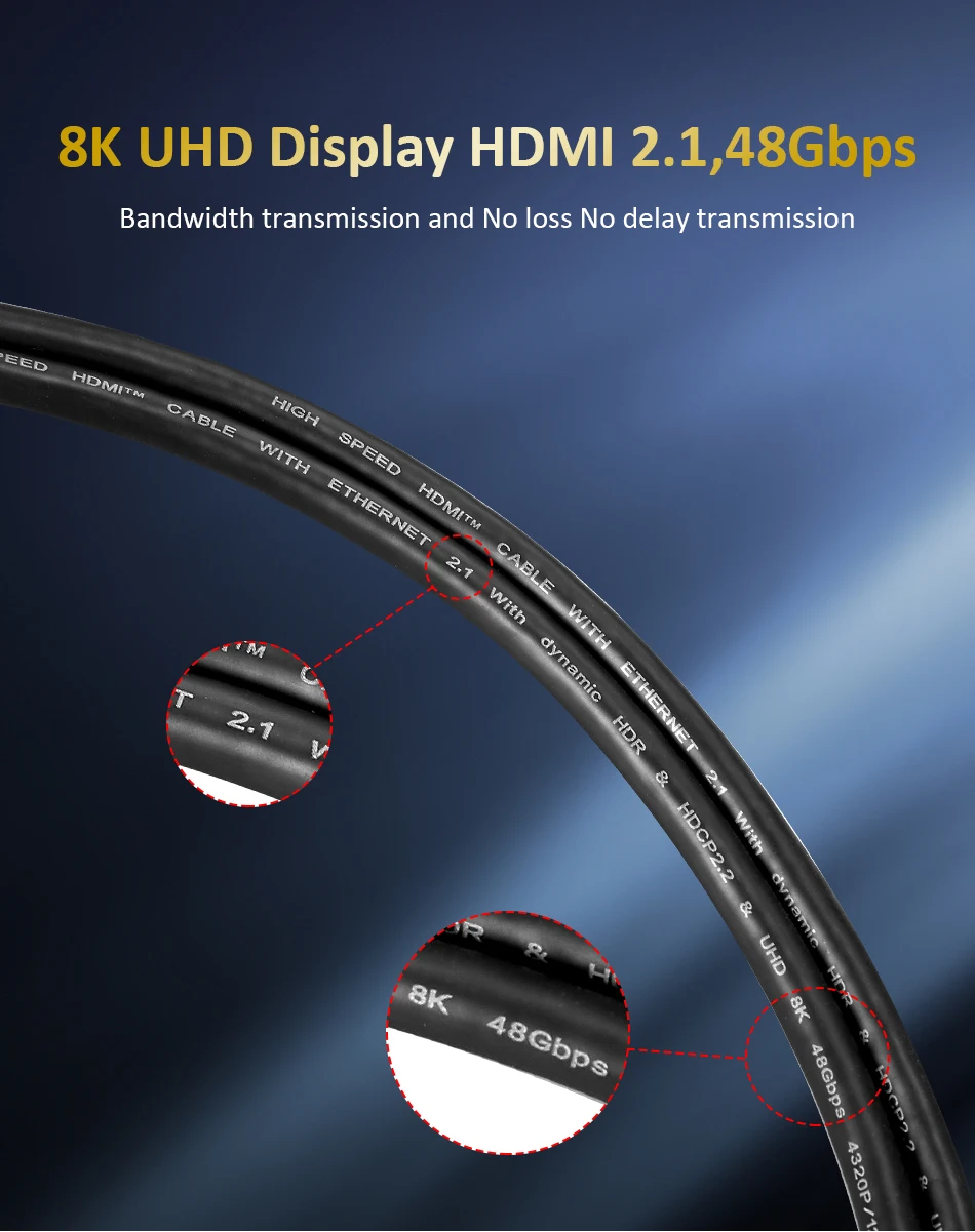 8K HDMI 2,1 кабель 48 Гбит/с 4K@ 120 Гц 2,1 HDMI кабели папа-папа HDMI2.1 кабель динамический HDR UHD HDMI 2,1 кабель для DVD tv