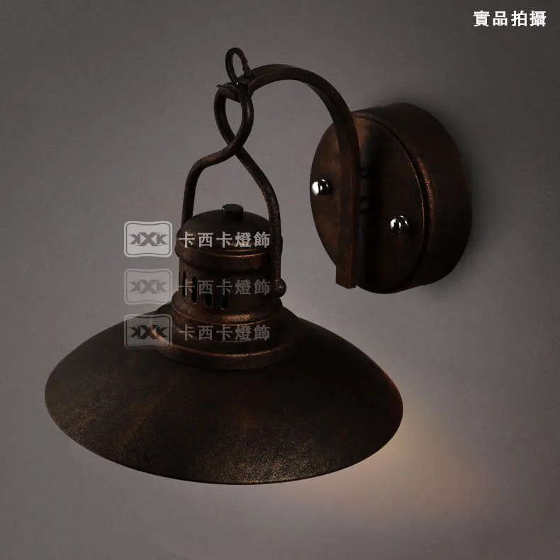 Nordic vintage rural style creative industry loft antique black iron lid wall lamp with Edison bulb
