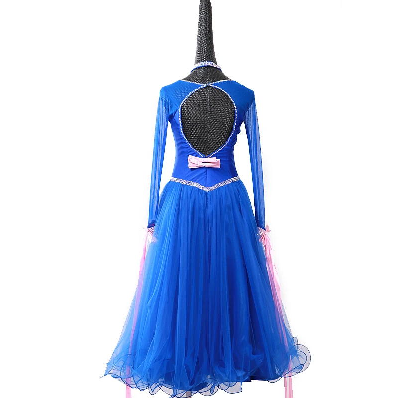 Настроить синий бальных танцев платья современные Танцы костюмы Бальные Вальс платья Танго Бальные конкурс платье Стандартный