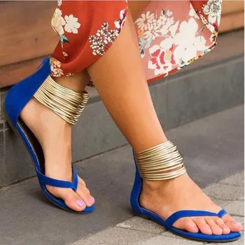 

Ladies Bohemia Party Sexy Gladiator Sandals Shoes Plus Size 35-43 Women Flat Ankle Strap Zip Summer Sandals Shoes
