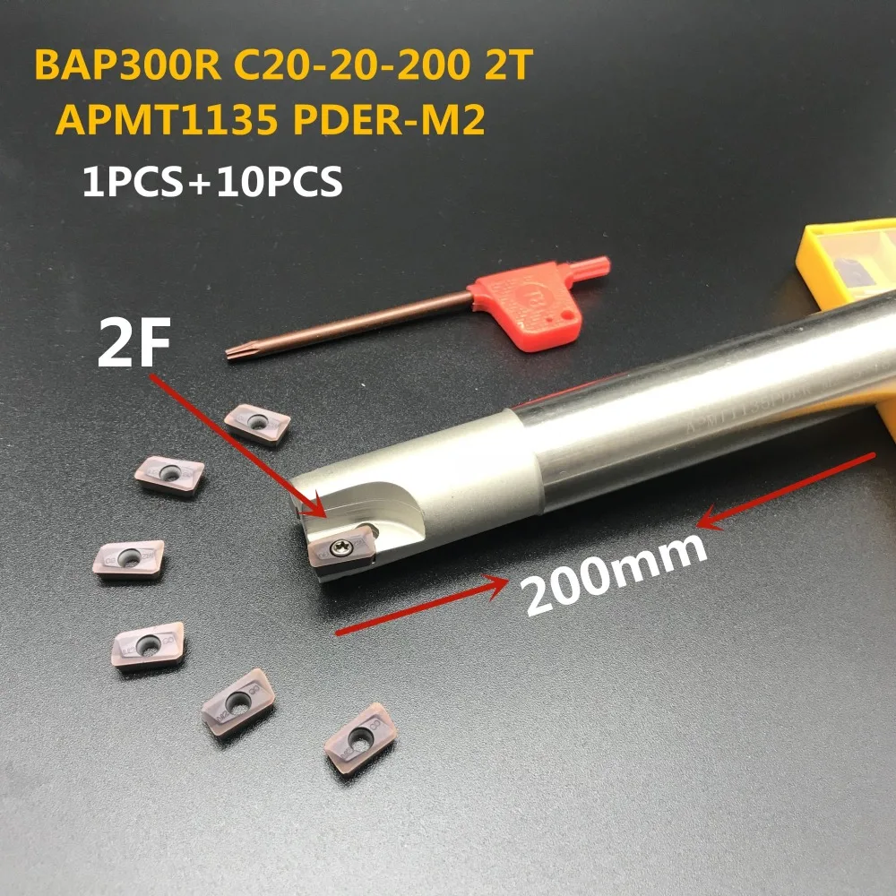 

10PCS Lathe tool APMT1135 M2 + 1PCS 20mm cutter head BAP300R C20-20-200-2T CNC milling cutter carbide insert milling cutter