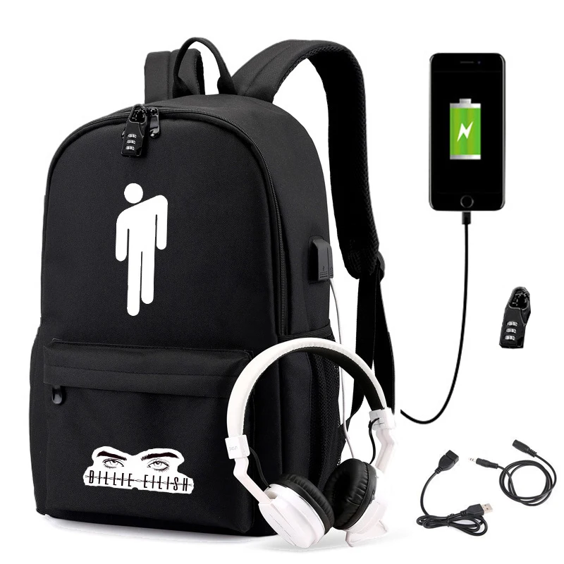 

Billie Eilish Backpack Anti-thief school bags for teenagers student usb laptop backpacks for boys children cool bookbag mochila