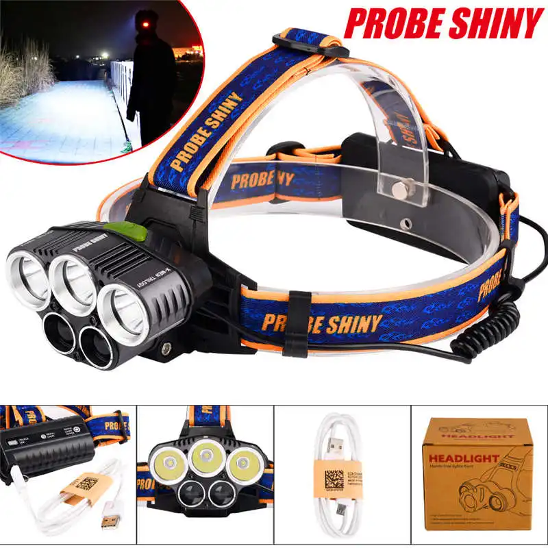 25000LM 5x XM-L T6 Headlamp Headlight Head Light led flashlight rechargeable USB+Battery powerful led flashlight #4A28 (9)