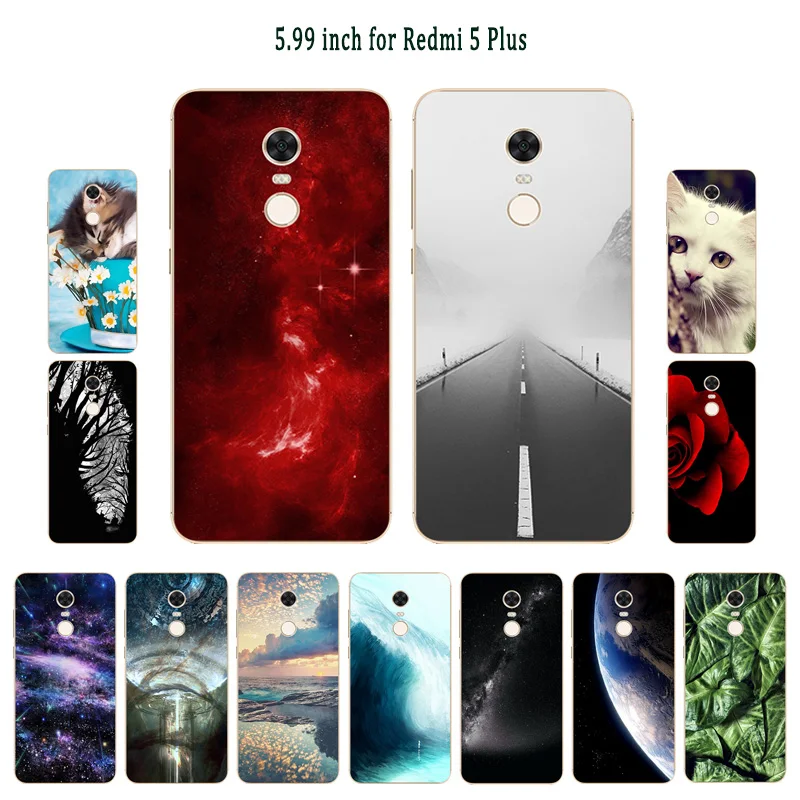 5.99'' Phone Cases For Redmi 5 Plus Case Sleeping Painted Soft TPU Silicon Covers Hongmi Cover Protective Fundas | Мобильные