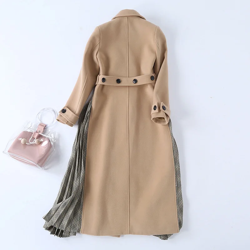 Korean style elegant women's overvoat 2018 winter high quality patchwork double breasted coat Women D966