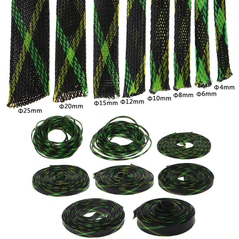 5 м 4-25 мм сетка Расширяемая ПЭТ нейлоновая трос в оплетке защитная оболочка черный+ желтый+ зеленый