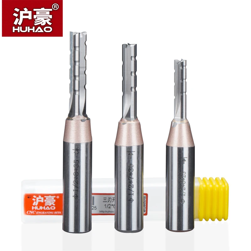 HUHAO 1pc 3 Flutes TCT Straight Cutter Chipboard Wood Carving Slot