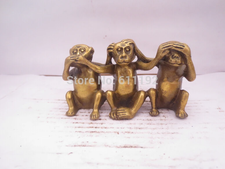 

Folk Art Exquisite hand-carved Brass Three Monkeys sculpture Home decor Metal crafts, gifts