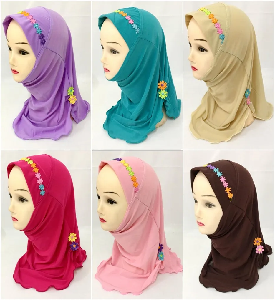 

Girls Kids Muslim Beautiful Hijab Islamic Arab Scarf Shawls Flower Pattern