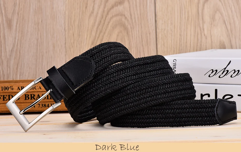 Men Leather Belt For Elastic Rope Wax Canvas Braided Woven Stretch Long Waist Belt 3.5 CM Cowskin Belt Top Tip For Men 95-160 CM blue leather belt