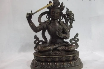 

Tibet Buddhism Pure Copper Bronze Manjusri Bodhisattva Kwan Yin Guan Yin Buddha