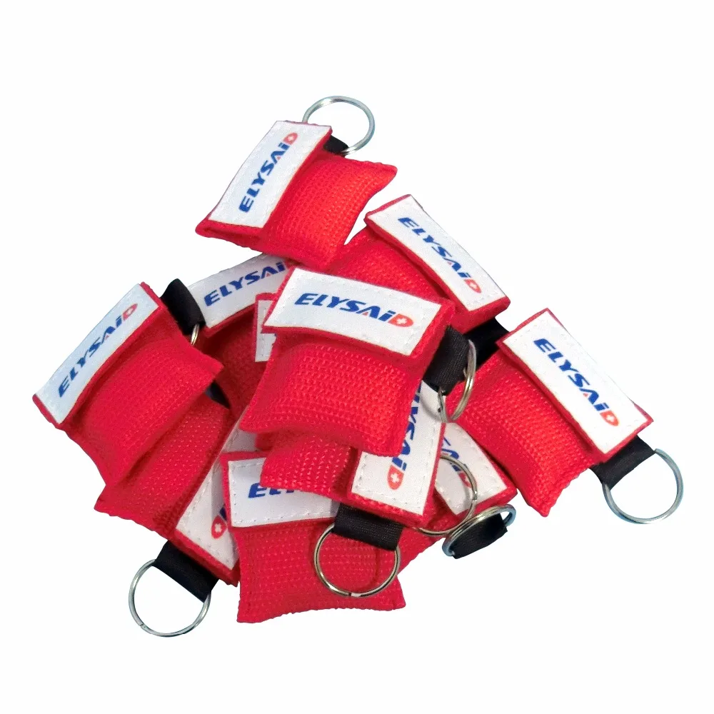 50Pcs NEW CPR Resuscitator Mask Face Shield One-way Valve Mouth To Mouth Breathing For First Aid Red Nylon Pouch Wrapped