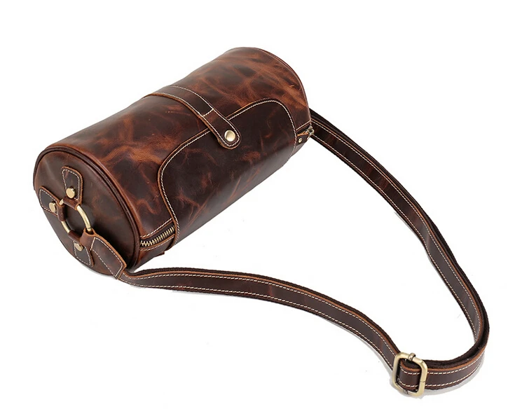 

The new 2017 single shoulder bag retro crazy horse leather drum bag inclined shoulder bag