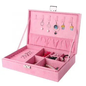 

Portable Suede Fabric Jewelry Storage Box Necklace Ring Earrings Bracelet Display Organizer Jewelry Display Case c