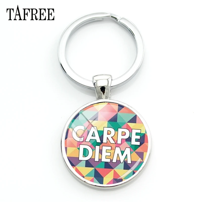 

TAFREE CARPE DIEM Keychain With Colorful Geometry Key Chain Keychains Best Friend For Ladies Girls Handbags Car Key Jewelry CD01