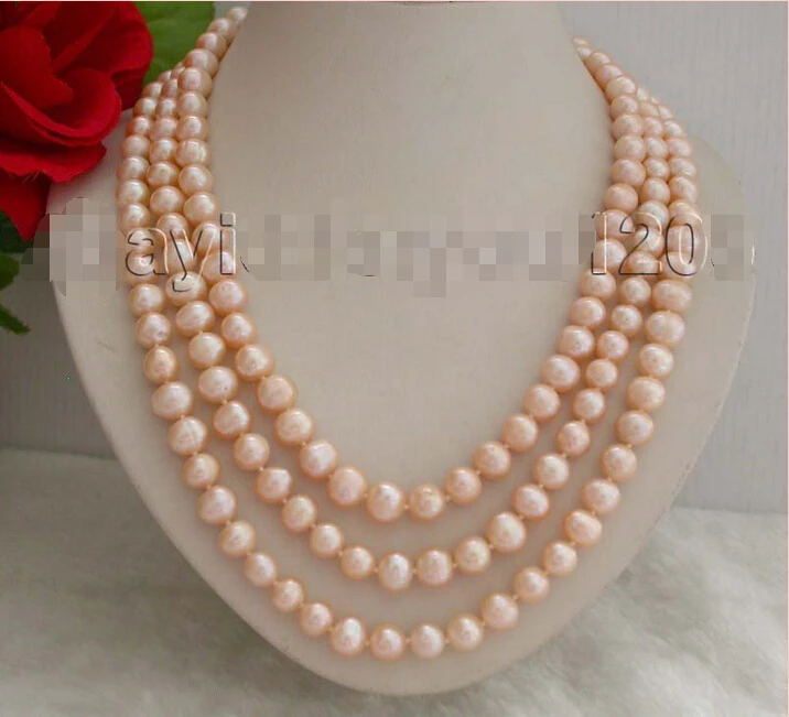 

FREE SHIPPING 64" Longest Genuine Natural 10mm Pink Round Pearl Necklace #f1520!