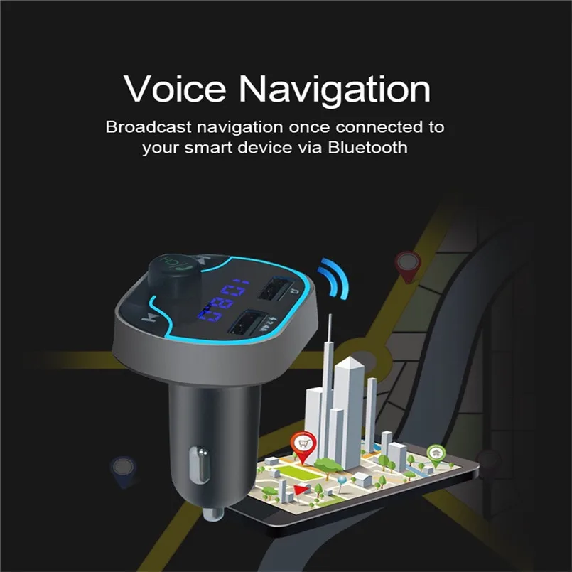 Wireless Bluetooth V4.2 Handsfree Car Kit FM Transmitter MP3 Player Support U Disk  TF Card Music Play Daul USB Charging 40NT23 (9)