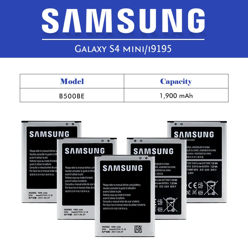 samsung Батарея для samsung Galaxy S4 мини i9195 i9190 i9192 i9197 i9198 I435 I257 E370K B500BE 4 Pin с NFC 1900 мАч