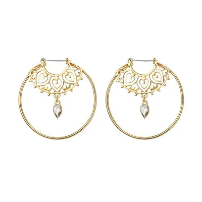 Винтажные трендовые золотистые серьги-кольца для женщин, богемные Кристальные массивные Геометрическая круглая креольские серьги, ювелирные изделия