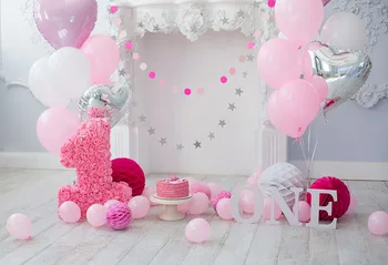 

1st Birthday Baby Photography Background Balloons Cake Backdrop Happy Birthday Baby Girl Thin Vinyl Photography Backdrops