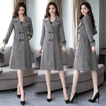 Осень и зима новая женская мода поп ретро длинное клетчатое шерстяное пальто - Цвет: 2