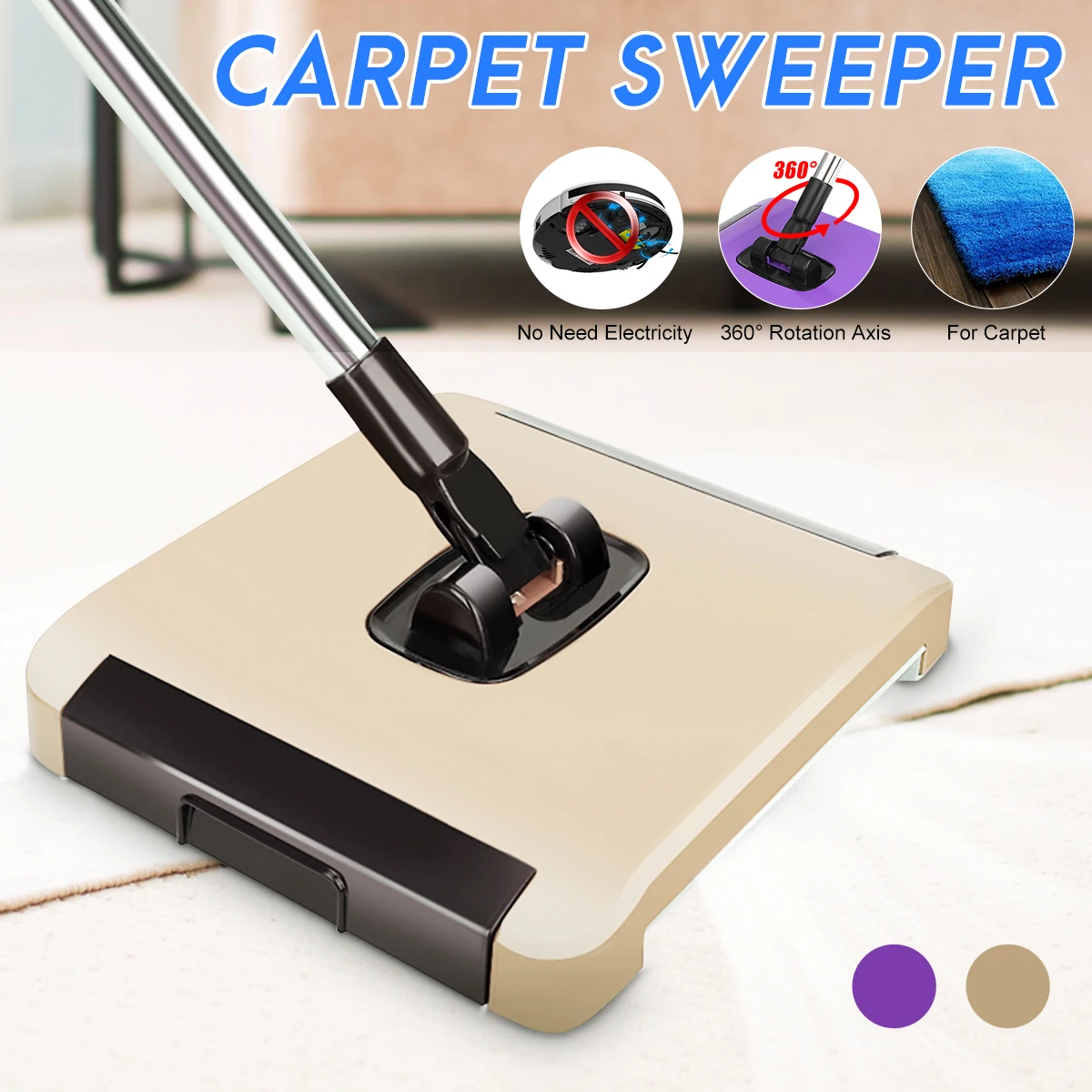 

Warmtoo Hand-push Carpet Cleaner Carpet Sweeper Spinning Brush Magic Broom Sweeping Machine Without Electricity Cleaning Machine