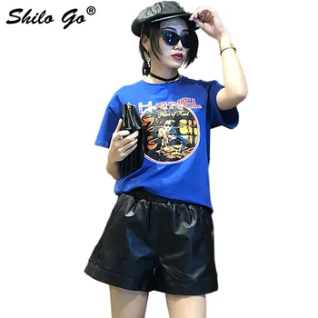 

SHILO GO Leather shorts Womens Spring Fashion sheepskin genuine leather shorts stretch high waist side Casual loose wide leg