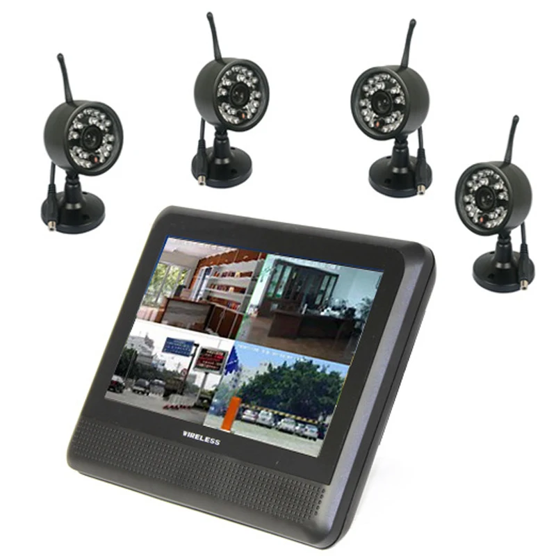 

4Ch 2.4Ghz Wireless Digital Waterproof Camera & 7inch TFT LCD Monitor Kit with QUAD Display Local Recording in Max 32Gb TF Card