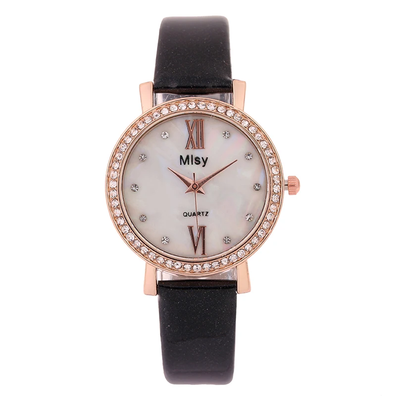

New 2018 Small Women casual wristwatch Ladies Leather shell dial Quartz Watch female Simple Rhinestone dress clock Drop shipping