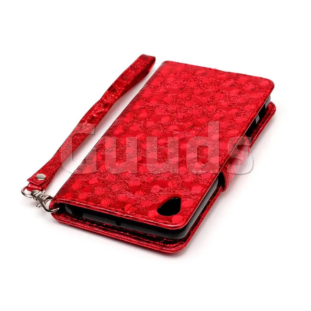 Luxury Laser Butterfly Optical Maser Leather Wallet Case for Sony Xperia X Performance - Red