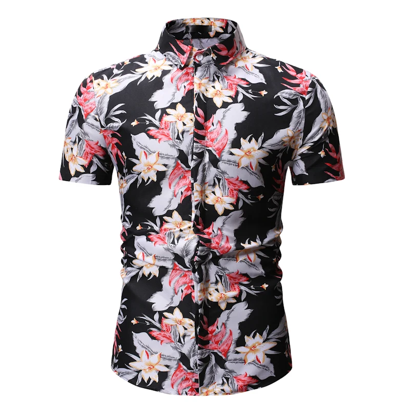 

YASUGUOJI New 2019 Fashion Floral Shirt Men Summer Short Sleeve Shirt Men Mandarin Collar Formal Shirt for Men Shirt Pattern Men