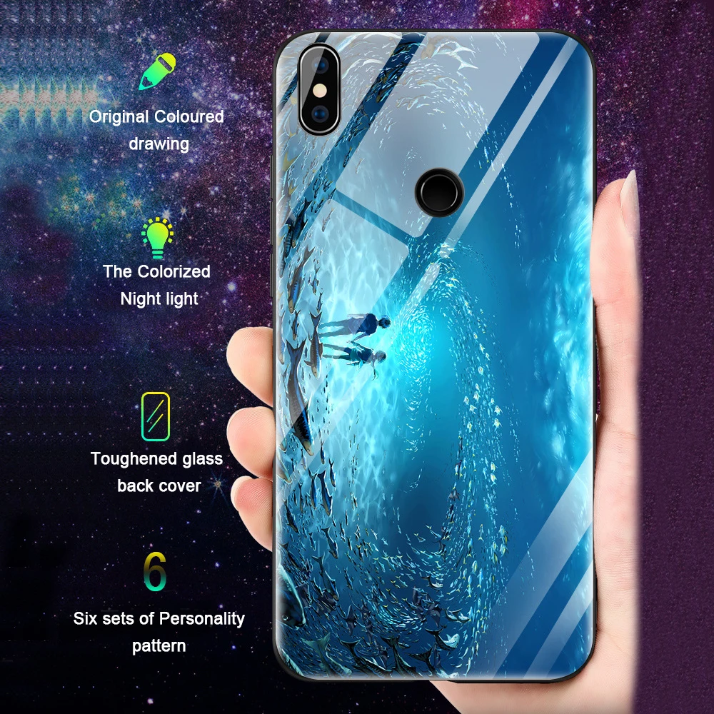 Luminous Starry Glass Phone Case For Xiaomi MI 8 lite 6 6X 5X On Redmi