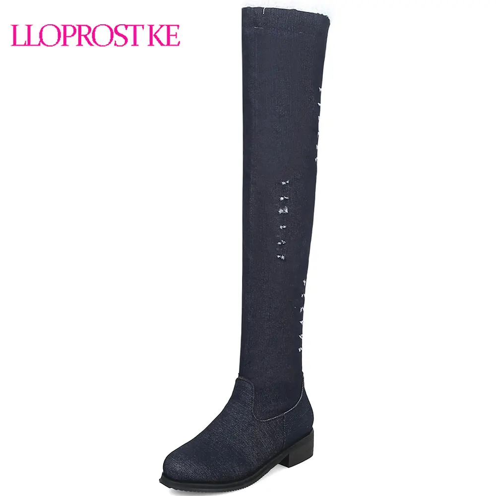 

Lloprost ke Autumn Winter Women Denim Long Boots Thigh High Boots Fashion Sexy Over the Knee Boots High Heels Shoes Woman D551