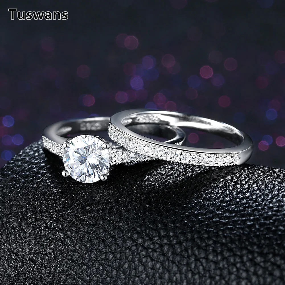 Комплект женских колец из серебра 925 пробы с двойным цирконием|925 sterling silver ring|rings for