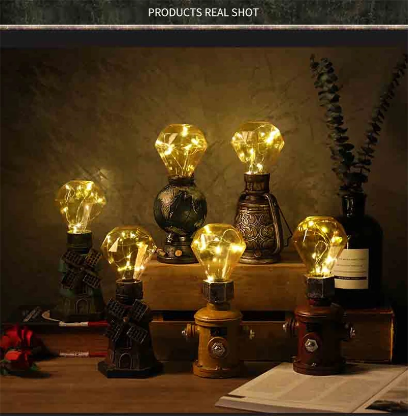 Lâmpada do Vintage Sala de Estar Decoração de Mesa Edison Noturna Casa Deco Retro Sótão Lâmpada Noite Quente Resina Led Nightlight Desktop Luz 3 de Mesa Lâmpada Noite Quente Resina LED Nightlight Desktop