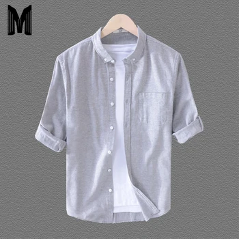 

2019 Casual Shirts Men Slim Fit Vintage 55%Linen 45%Cotton Shirt Male Long Sleeve Brand Clothing Y1660
