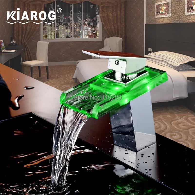 Billig Bad Wasserfall Led Wasserhahn. Glas Wasserfall Messing Becken Wasserhahn. Bad Mischbatterie Deck Montiert becken waschbecken Mischbatterie