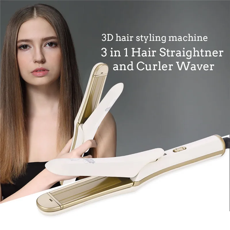 

110-240V 3 In 1 Professional Hair Straightener Splint Ceramic Straightening Corrugation Curling Iron Wave Plate Hair Curler 4849