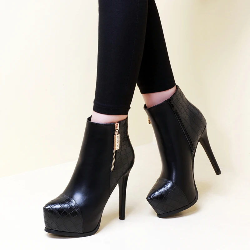 

DropShipping Lady Thin Heel Paltform Wedding Pointed Toe Shoes Bridal Zipper Ankle Boots Women Brand Martin Boots Shoes CH-B0129