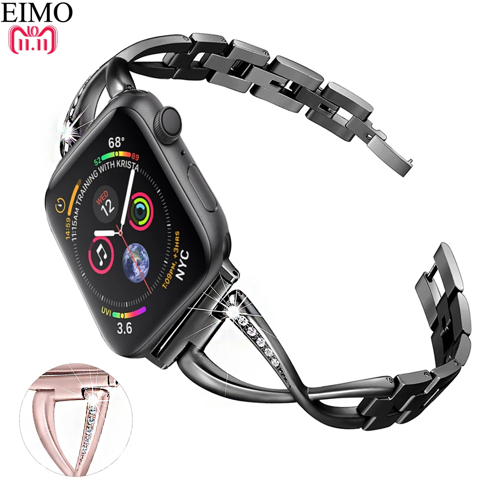 

EIMO Stainless Steel Strap for Apple Watch 4 Iwatch band Series 3/2/1 44mm 40mm 42mm 38mm Diamond Link Bracelet Wrist Watchband
